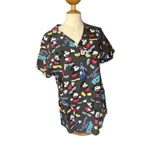 Disney Women's Mickey Mouse V-Neck Scrub Top Multicolor Size M